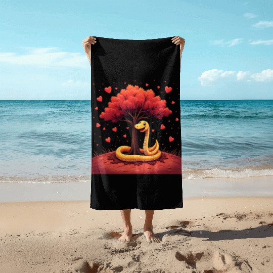 I love my snake heart tree Beach Towels