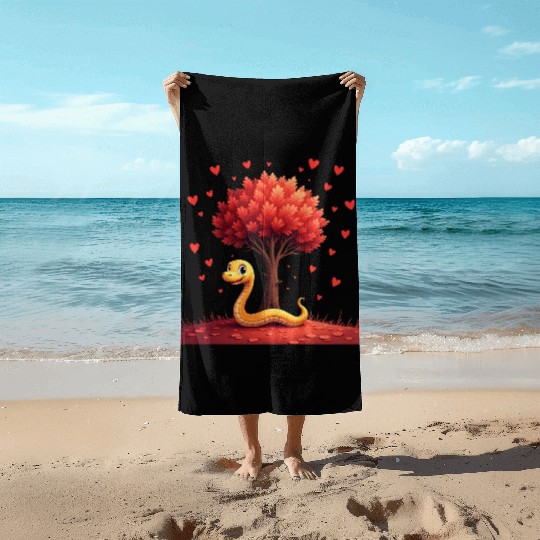I love my snake heart tree Beach Towels