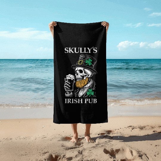 Skully's Irish Pub Skull St. Patrick's Day 2025 Sh Beach Towels