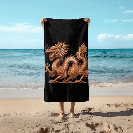 gold dragon Beach Towels