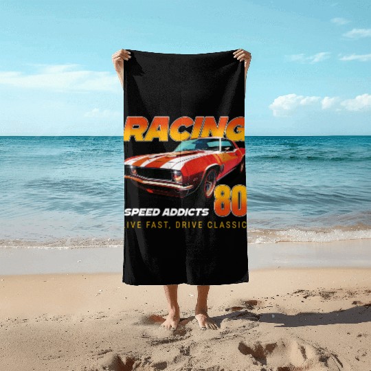 Racing Classic Car Graphic Beach Towels, Retro Muscle Car