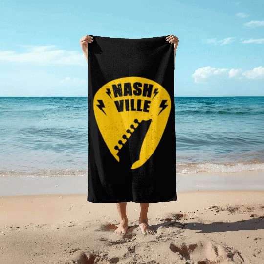 Nashville Music City Guitar Pick Beach Towels