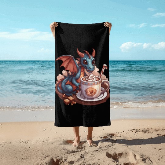 Cozy Dragon and Hot Chocolate Delight Beach Towels