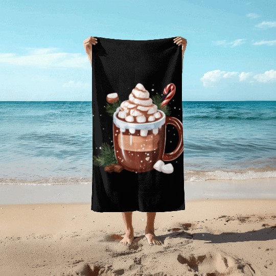 Festive Hot Chocolate with Marshmallows Beach Towels