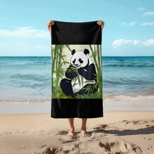 Chill Panda Eating Bamboo Cute Relaxed Design Beach Towels