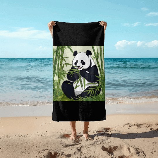 Chill Panda Eating Bamboo Cute Relaxed Design Beach Towels