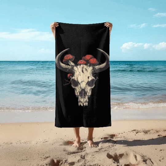 Skull Mushrooms Natural Motif Beach Towels