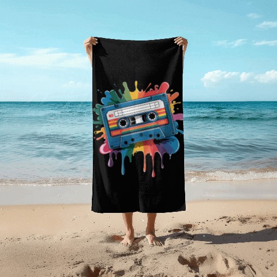 80s Retro Cassette Splash Classic Cassette Tape Beach Towels