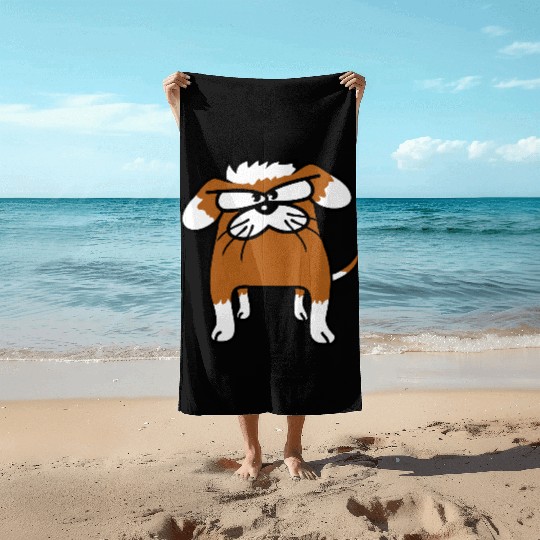 Dog Looks Angry Serious Aggressive Evil Bad Boy Beach Towels