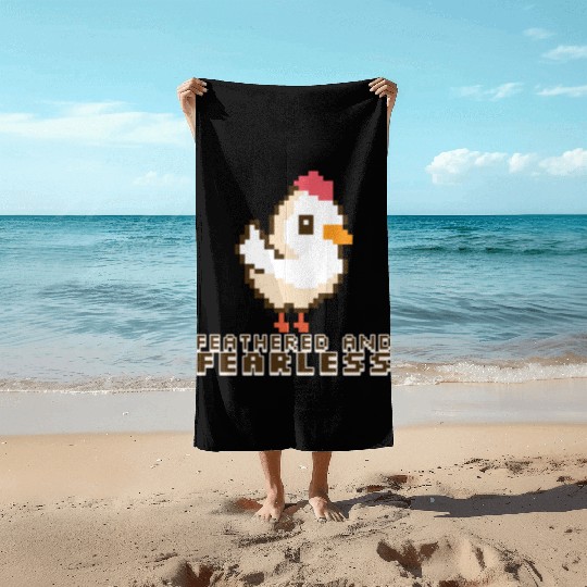 Feathered and Fearless: Bold 8-Bit Chicken Beach Towels
