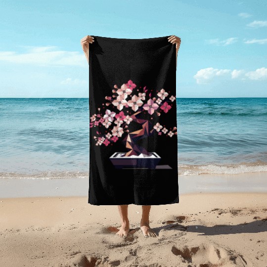 Geometric cherry blossom bonsai Beach Towels