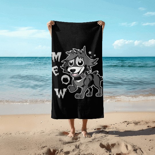 cute weird strange DOG saying MEOW cool funny Beach Towels