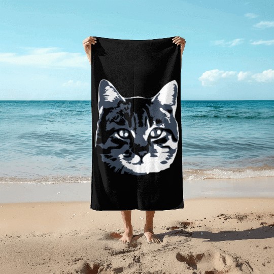 Cat Lover Realistic Pet Face Cute Cool Kitten Head Beach Towels