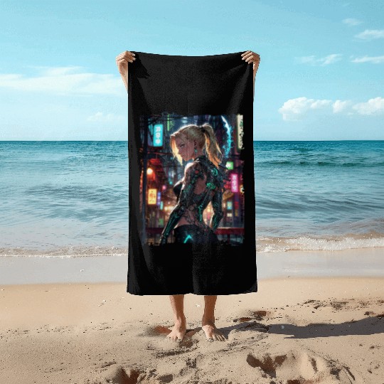 Cyberpunk Women Warrior Anime Beach Towels
