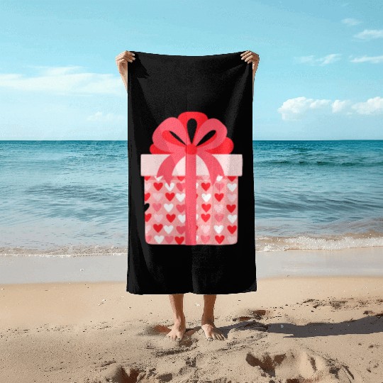 Hearts Gift Box Pattern Design Beach Towels