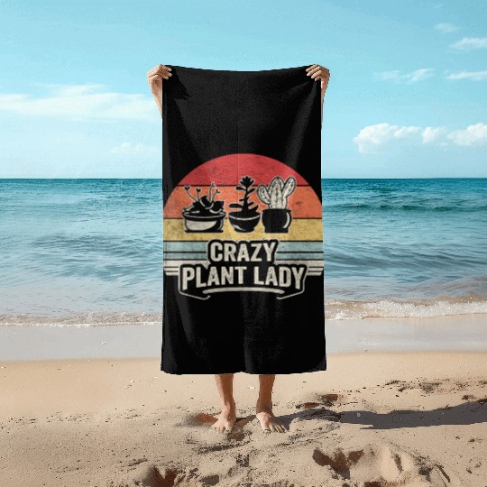 Crazy Plant Lady Gardening Farmer Garden Retro Beach Towels