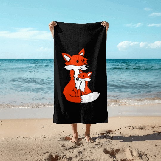 2 Foxes Mother Red Fox Small Child Father Mother Beach Towels