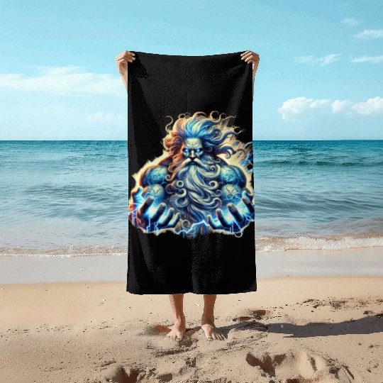 The Greek God Zeus with Lightning Beach Towels