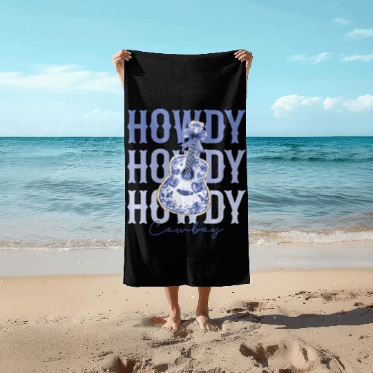 Howdy Cowboy Guitar Beach Towels