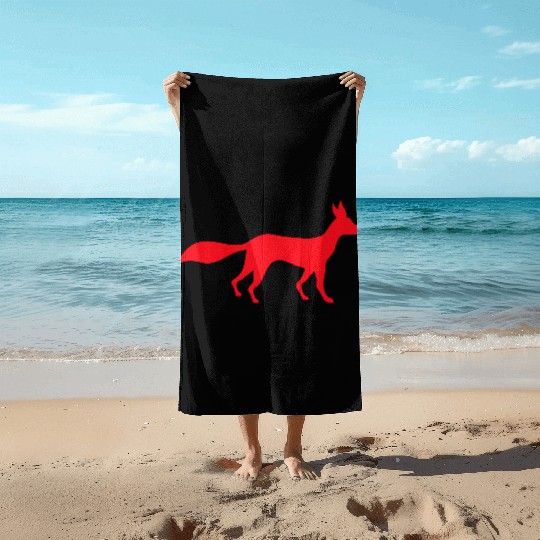 Red Fox Wild Animal Silhouette Outline Cool Logo Beach Towels