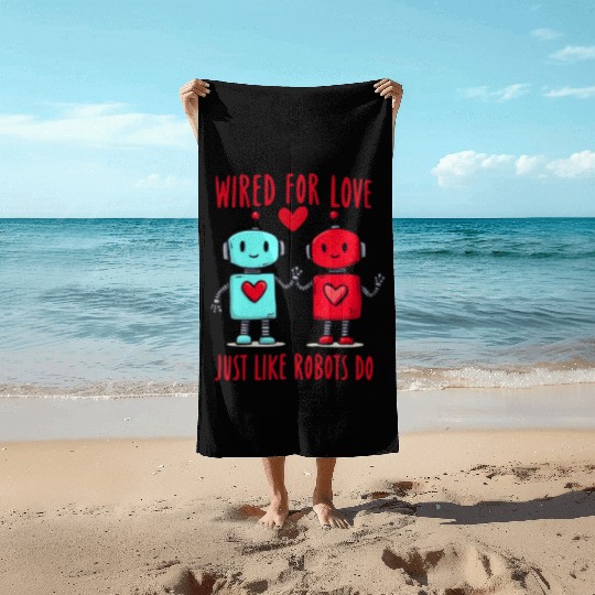 Valentine's Day Gift: Two Robots in Love on Bella Beach Towels