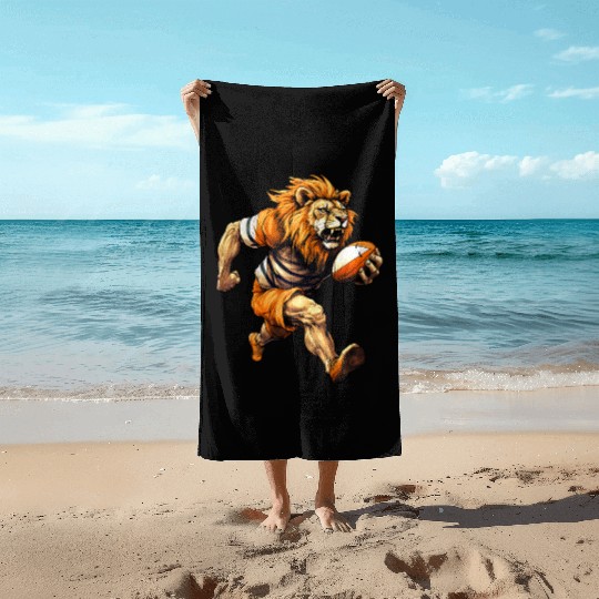 Lion rugby player Beach Towels