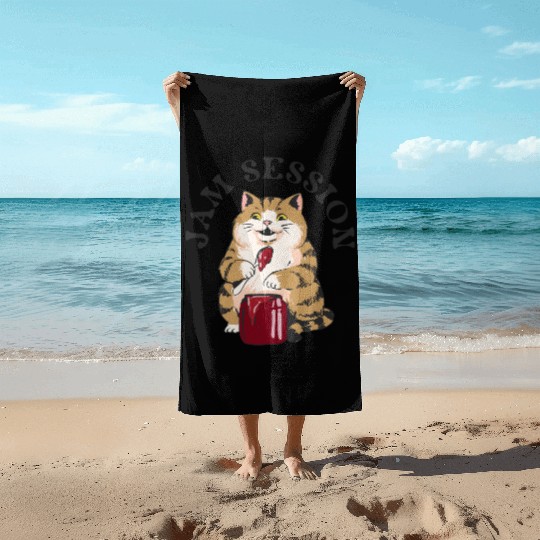 Jam Session CAT – Retro Illustration Beach Towels