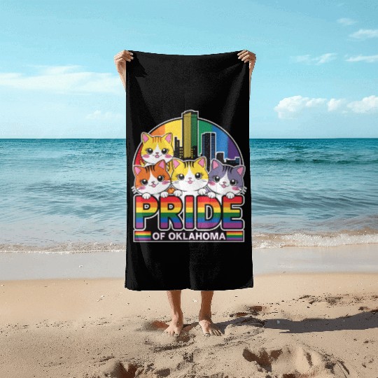 Pride of Oklahoma City USA Rainbow Flag Beach Towels