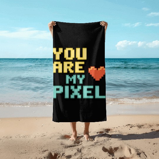 Gamer Valentine's Pixel 8-bit Gaming Couple Beach Towels