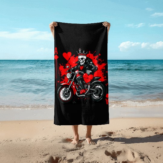 Red Ace Skull Rider Artwork Beach Towels