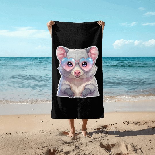 Opossum with glasses Beach Towels