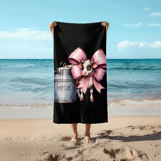 Coquette Bow Cow Farmer Milk Dairy Farmer Farming Beach Towels