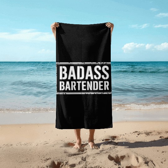 Funny Gift for Bartender - Badass Bartender Beach Towels
