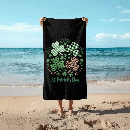 Plaid Leopard Print Shamrock St. Patrick's Day Beach Towels