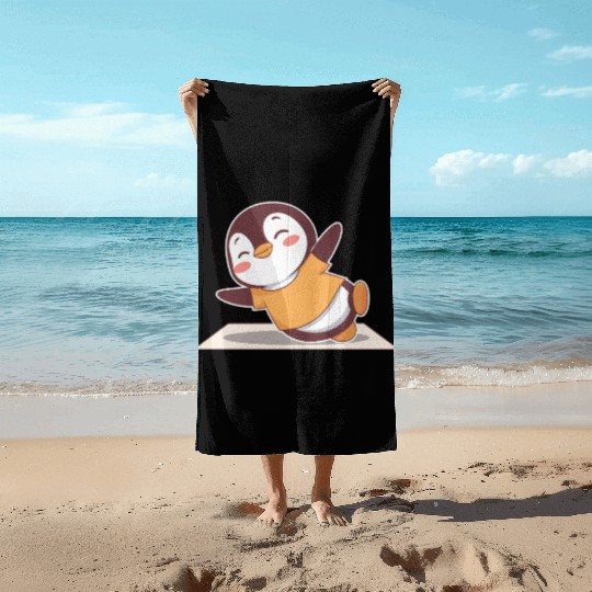 Happy Penguin Yoga Adventure Fun Beach Towels