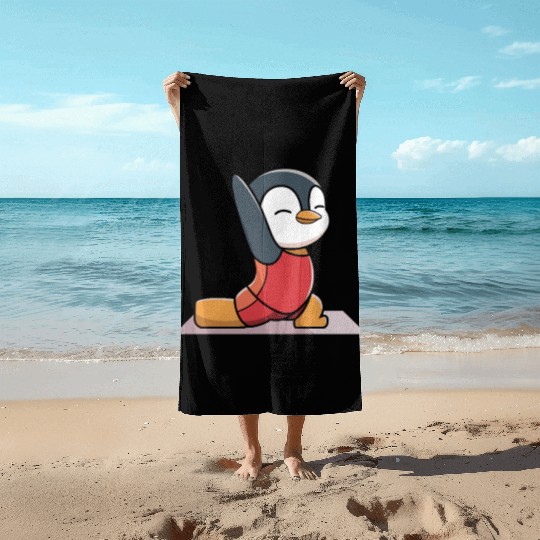 Cute Penguin Yoga Pose for Relaxation Fun Beach Towels