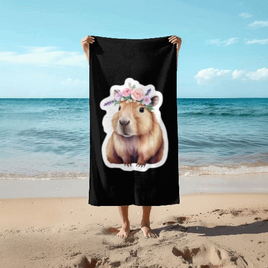 Capybara with Flowers Beach Towels