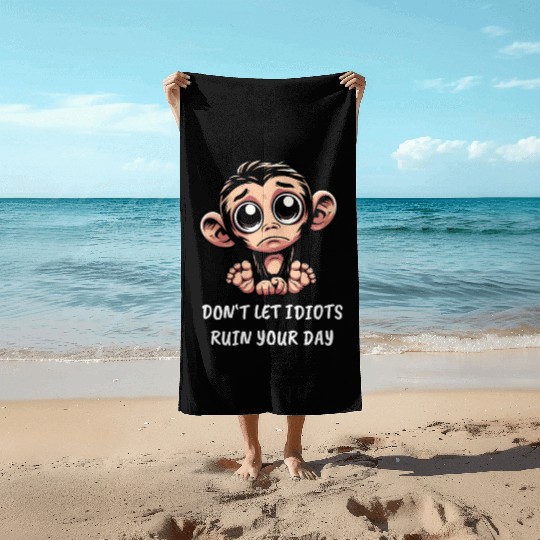 Sad monkey emotional loyal chimpanzee Beach Towels