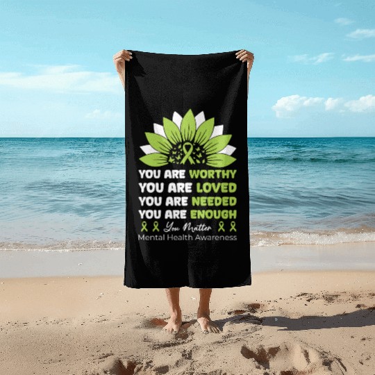 Mental Health Awareness Elephant Green Ribbon Beach Towels