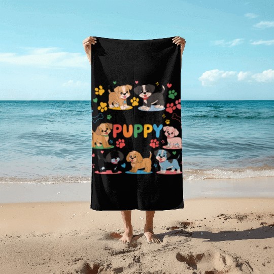 National Puppy Day design featuring adorable Beach Towels