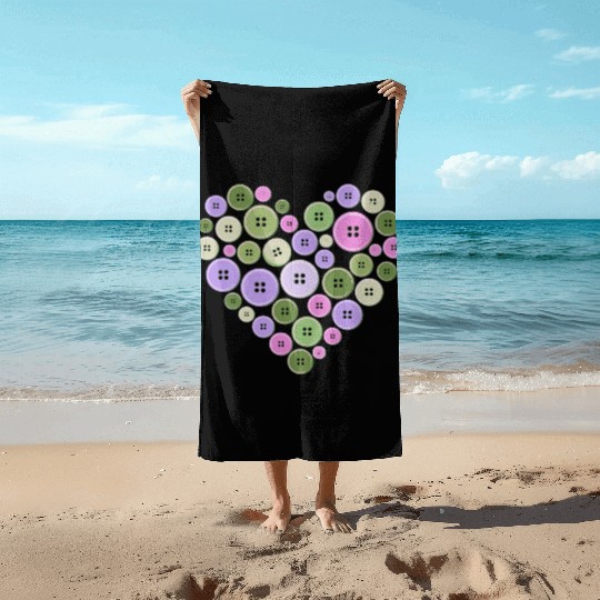 Pastel Pink Green Purple Button Heart Beach Towels