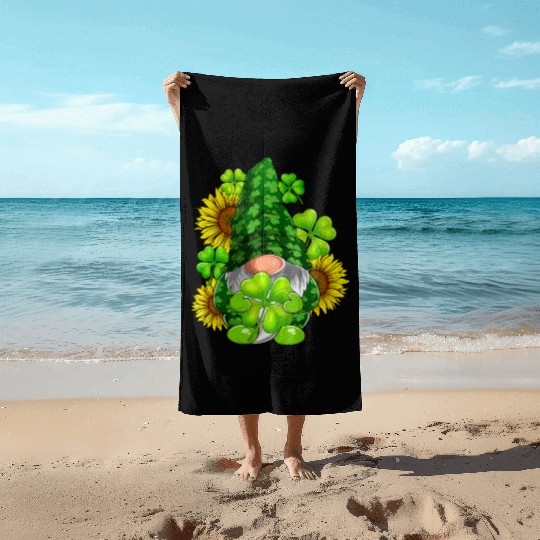 Cute Gnome Sunflower Happy St Patricks Day Beach Towels