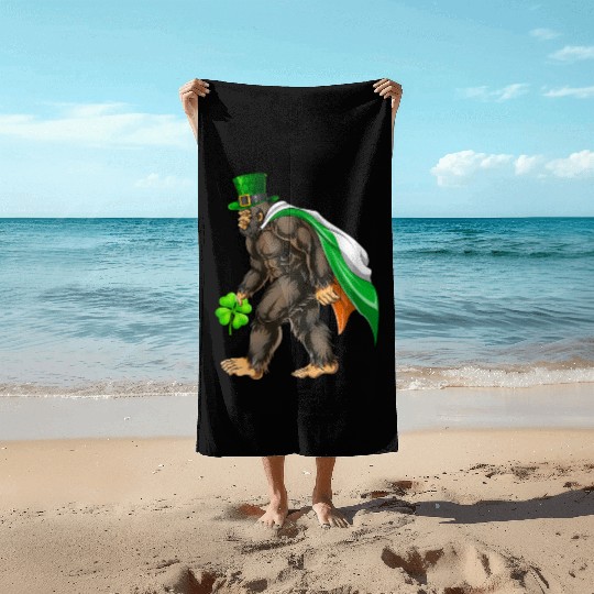 Vintage St Patricks Day Bigfoot Sasquatch Irish Beach Towels