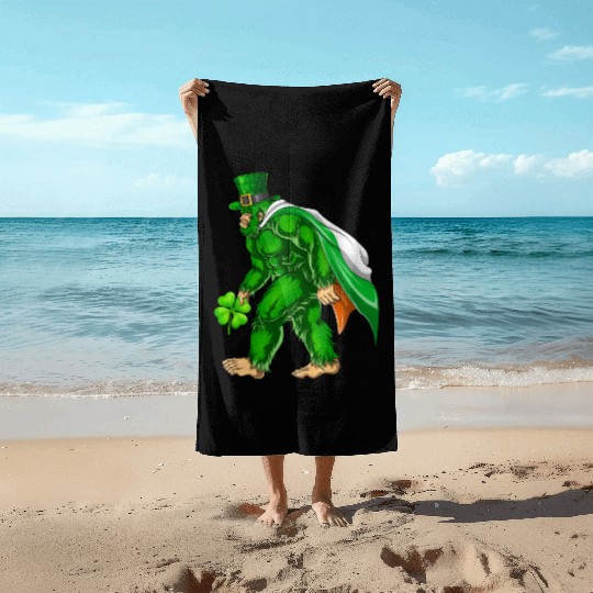 Vintage St Patricks Day Bigfoot Sasquatch Irish Beach Towels
