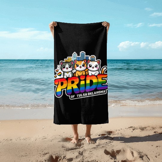 Pride of Tulsa City Oklahoma USA Rainbow Flag Beach Towels
