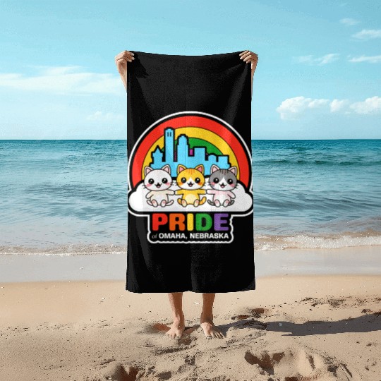 Pride of Omaha City Nebraska USA Rainbow Flag Beach Towels