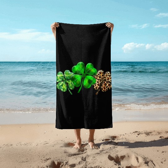 Plaid Shamrock Leopard Camouflage St Patricks Day Beach Towels