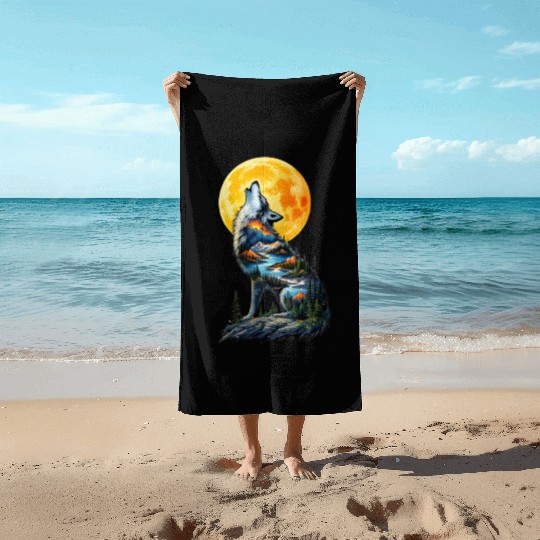 Howling Wolf Beach Towels