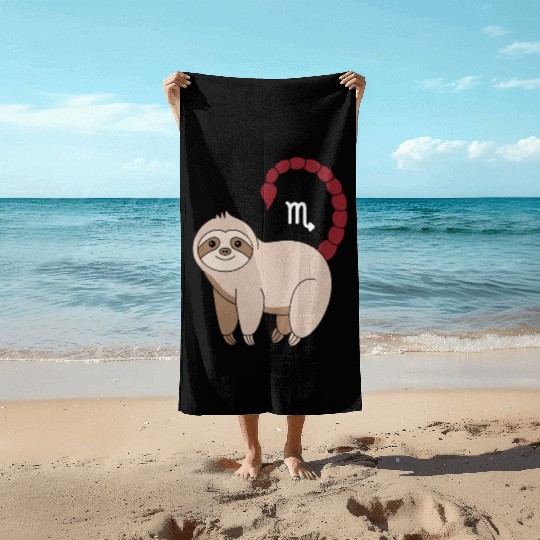Scorpio Zodiac Sloth with Scorpio Sign Tail Beach Towels