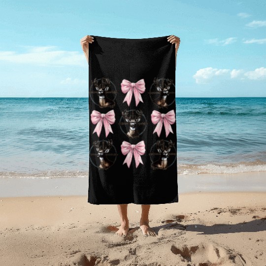 Coquette Bow Deer Hunting Hunter Pink Ribbon Mom Beach Towels